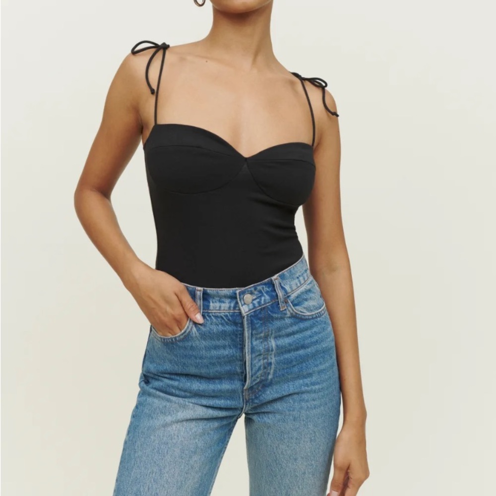 Reformation Taya Black Tie-Shoulder Bustier Tank